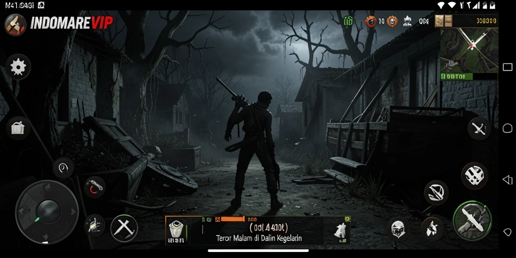 Tangkapan layar gameplay <strong>INDOMAREVIP</strong> yang menyoroti suasana menyeramkan dan mencekam.