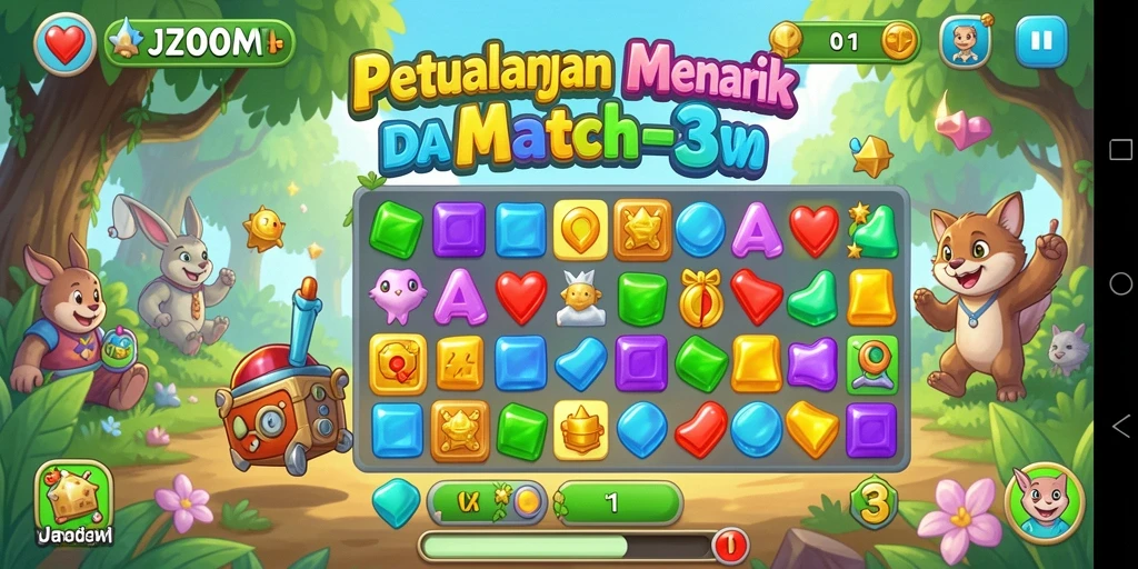Tangkapan layar gameplay J200M dengan momen seru saat mencocokkan objek.