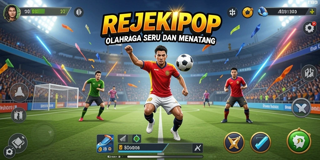Screenshot gameplay seru dari REJEKIPOP yang menampilkan aksi olahraga.