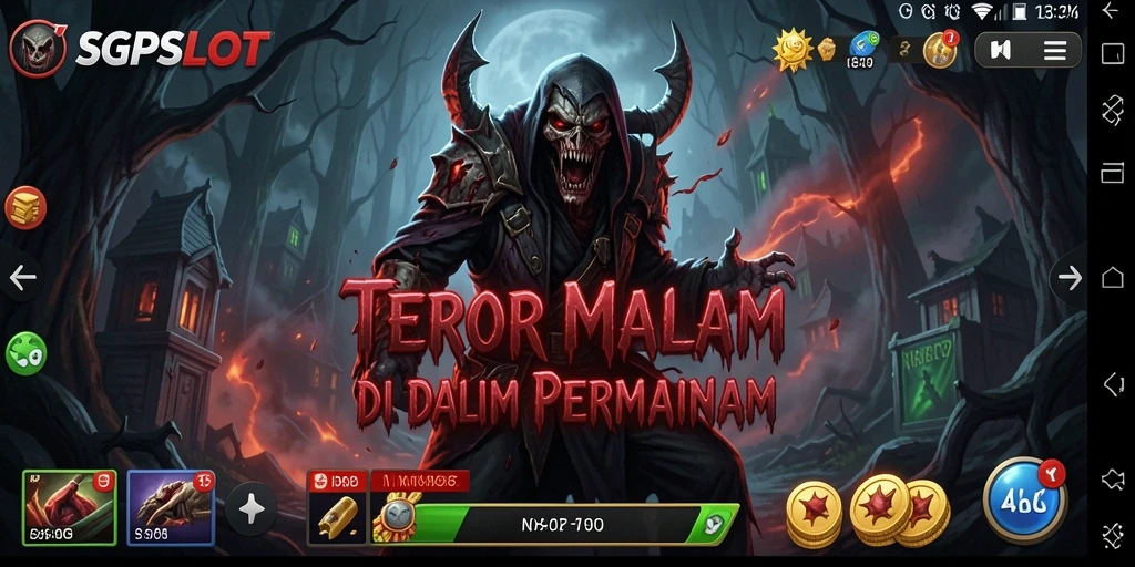 Screenshot gameplay SGPSLOT menampilkan momen menegangkan di area angker.