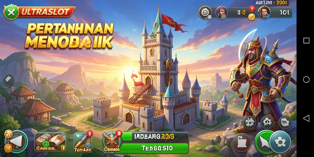 Tampilan gameplay <strong>ULTRASLOT</strong> yang menarik dalam pertahanan menara.